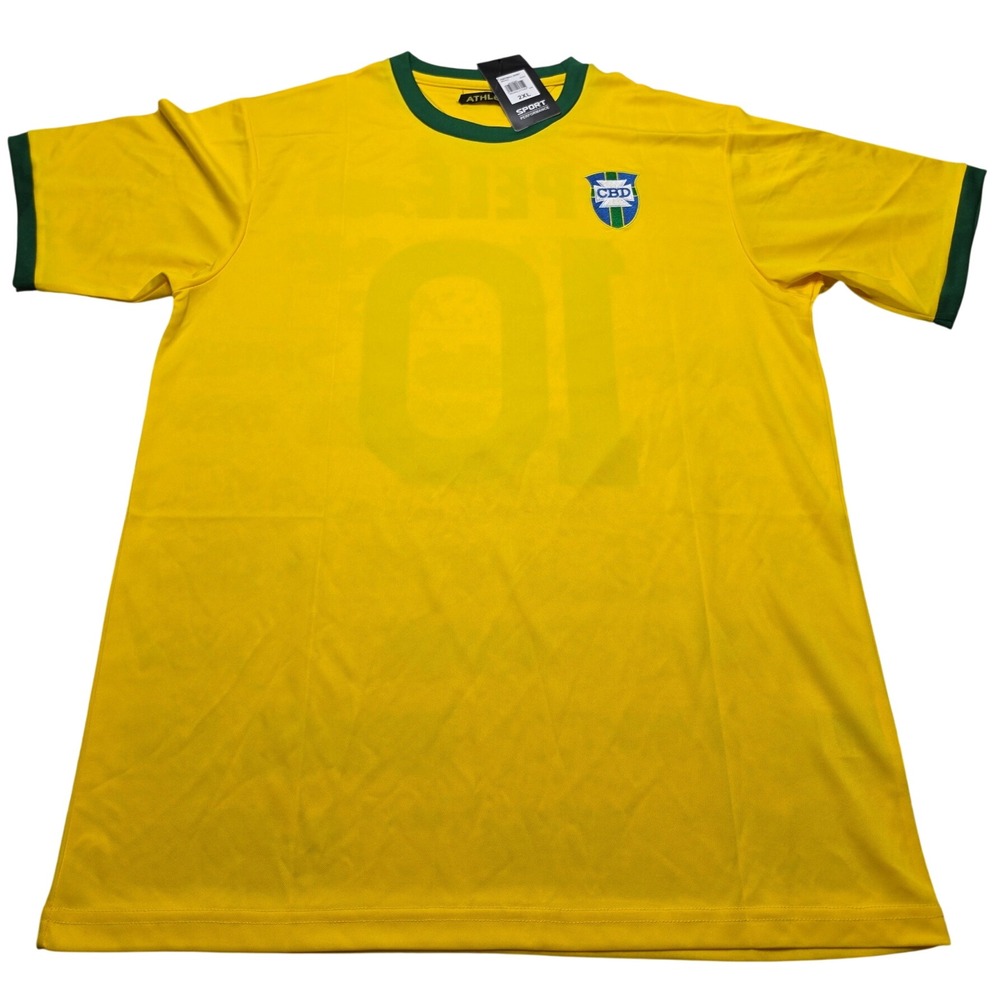 Athleta Brazil Pele 10 Football Jersey Shirt Yellow Green Mens 2XL New